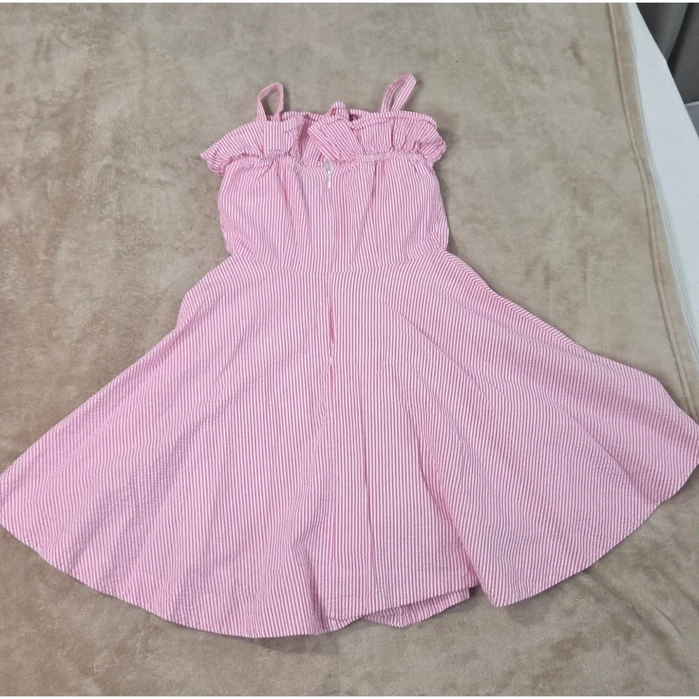 Polo Ralph Lauren Seersucker Dress Girls Size 10 Pink & White Striped Lined GOOD